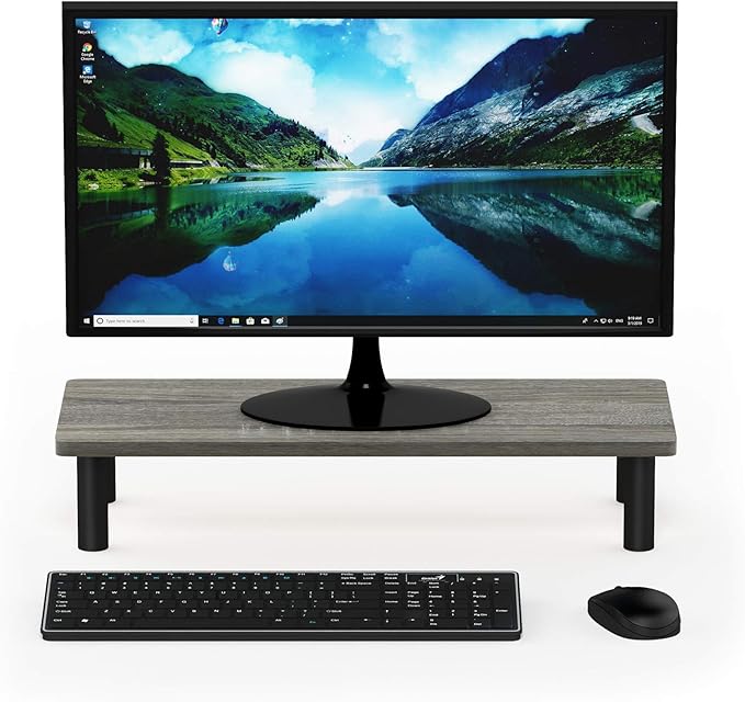 Furinno TURN-N-TUBE Monitor Stand Riser, 23.6" Wide Rectangle Monitor Riser, Laptop Stand for Desk, Office Desktop Accessories Organizers, Toolless Assembly, For Study Room, Dorm, French Oak - Image 4