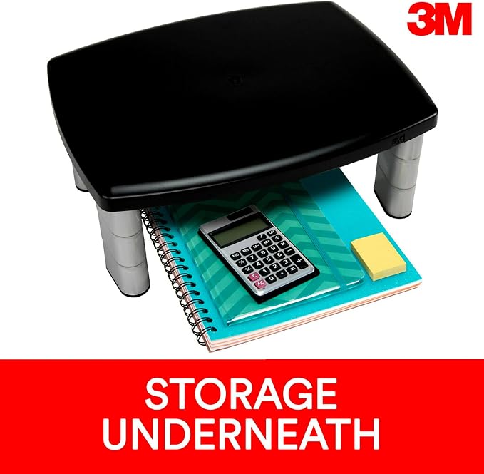 3M Adjustable Monitor Stand, Three Leg Segments, Simply Adjust Height from 1" to 5 7/8", Holds Up to 80 lbs, 11" Space Between Columns, Silver/Black (MS80B) - Image 7