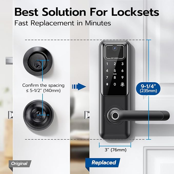 WiFi Video Smart Door Lock with Camera & Doorbell, Keyless Entry Fingerprint Lock with Handle for Front Door, Nyboer Keypad Electronic Digital with Rechargeable Lithium Battery, Easy Installation - Image 3