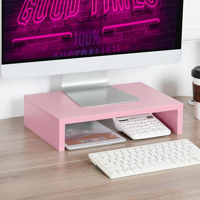 TEAMIX Pink Monitor Stand Riser, Wood Monitor Riser with Storage for Desk Small Monitor Stand TV/Screen/PC/Laptop Riser Computer Stand Desktop Shelf (Pink-14.2 inch) - Image 7