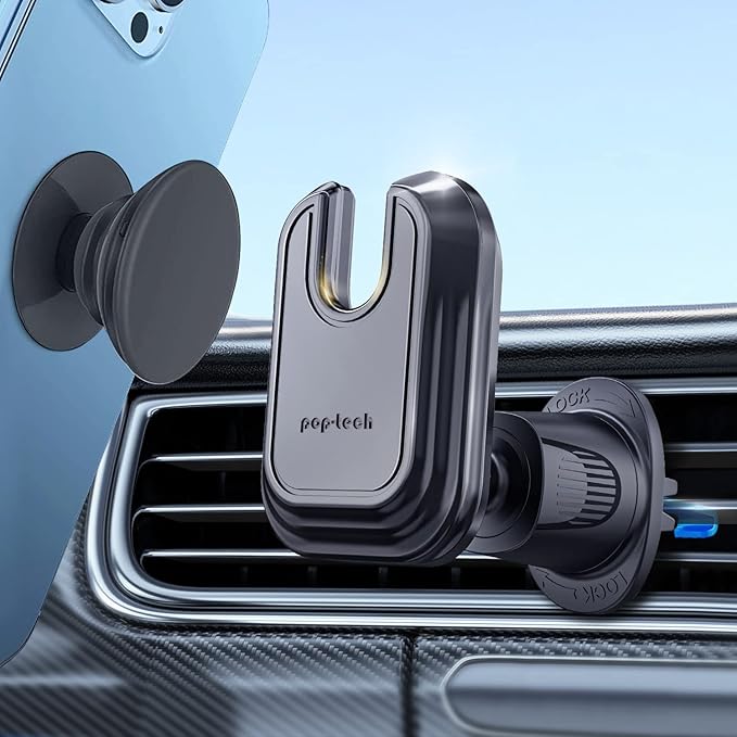 pop-tech Car Vent Phone Mount for Thick Socket Grip, Air Vent Clip Phone Holder Compatible with Magsafe Wallet Black & iPhone Samsung Card Holder, Cellphone Stand with Sticky Adhesive by pop-tech
