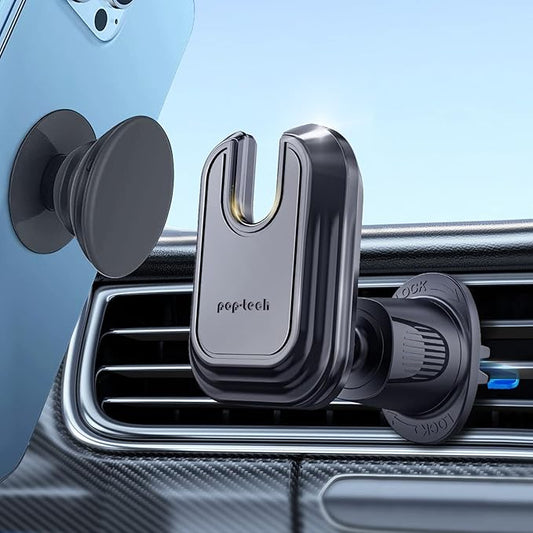 pop-tech Car Vent Phone Mount for Thick Socket Grip, Air Vent Clip Phone Holder Compatible with Magsafe Wallet Black & iPhone Samsung Card Holder, Cellphone Stand with Sticky Adhesive by pop-tech