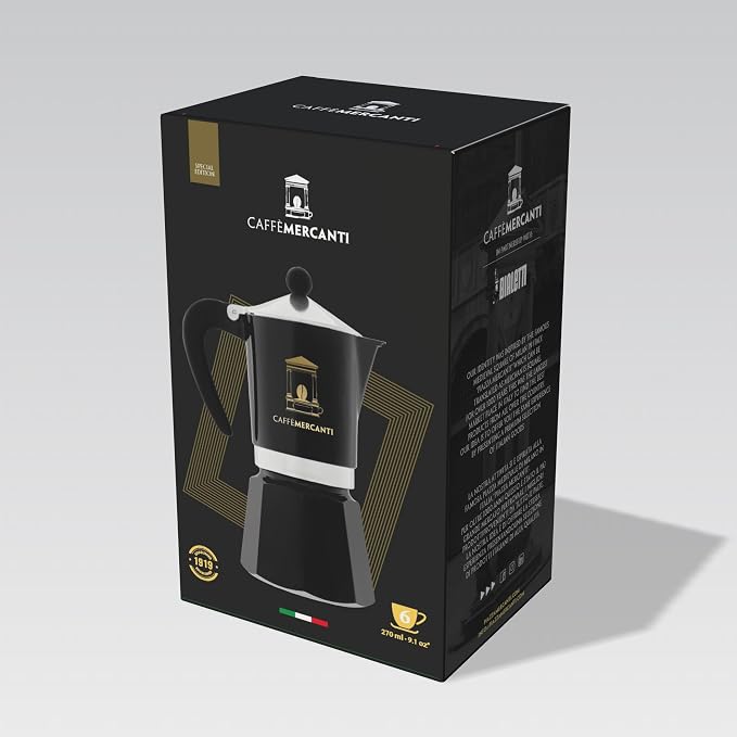Bialetti Limited Edition Caffe Mercanti Black Oro 6 Cups - Italian Stovetop Moka Pot - Image 4