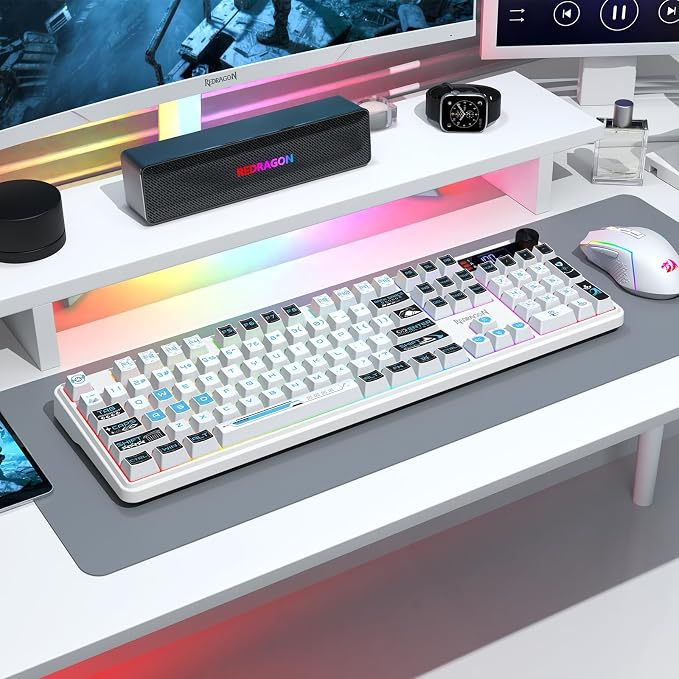 Redragon K526 PRO Wireless RGB Membrane Gaming Keyboard, LED Screen & Knob | See Battery, Mode & Time at a Glance, 0-Delay Tri-Mode, One-Touch Backlit & Media Adjust, 26-Key Anti-Ghost for Combo-Strike - Image 8