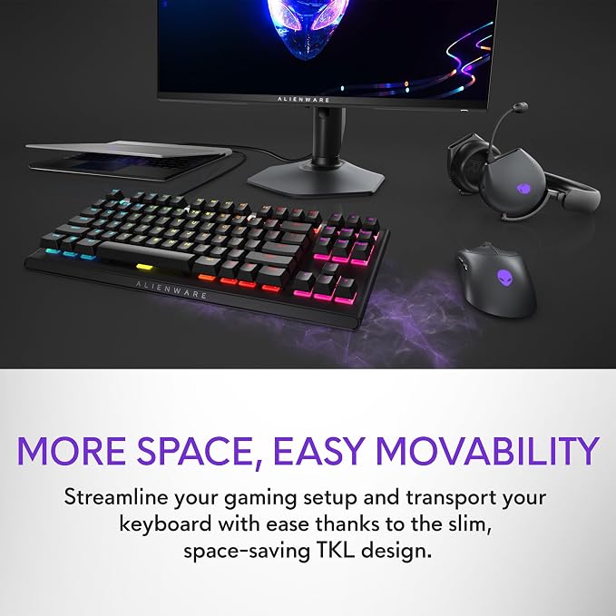 Alienware Wired Gaming Keyboard AW420K, Linear Mechanical, TKL | USB-C, Detachable Cable, Adjustable Height, RGB Per-Key, Dark Side of the Moon, 2-Year Warranty - Image 2