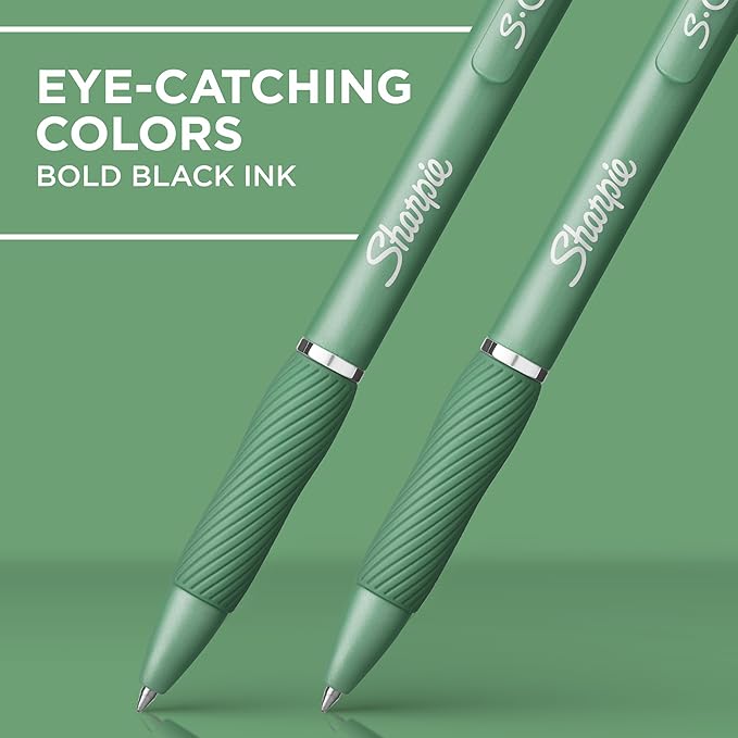 Sharpie S-Gel, Gel Pens, Medium Point (0.7mm), Forest Green Barrel, Black Ink, 12 Count - Image 2