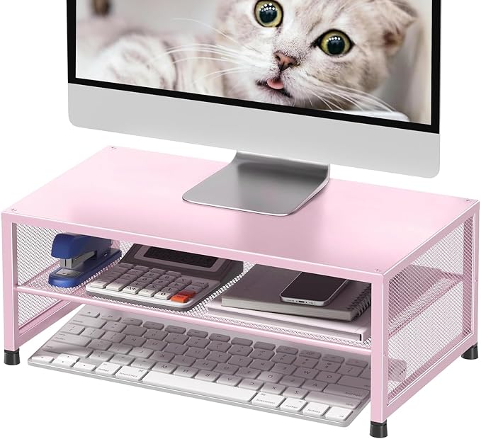 ECOLOVI 2-Tier Computer Monitor Stand Riser, Desk Organizer for Monitor, Printer & Laptop Stand, Desktop Workspace Organizers for Office Supplies(Pink) - Image 8