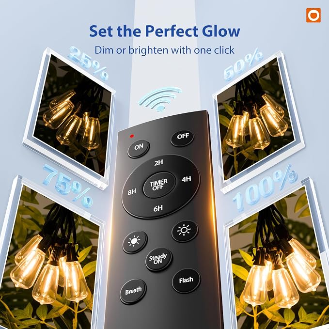 addlon 100FT(50FT*2) Outdoor String Lights ST38 LED with Remote Waterproof | 54 Dimmable Shatterproof Replaceable Bulbs, Connectable Hanging Strand for Porch Backyard Patio Garden Deck Outside, Timer - Image 6