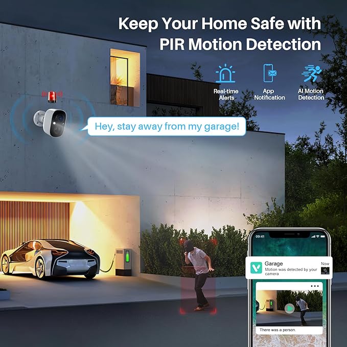 Security Cameras Wireless Outdoor Indoor, 2K Battery Powered WiFi Camera for Home Security, AI Motion Detection, Color Night Vision, IP66 Weatherproof, 2-Way Talk, Siren Alarm, SD/Cloud Storage - Image 3
