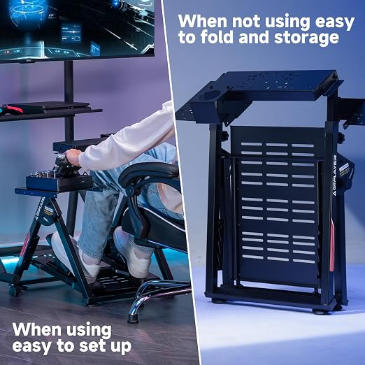 GTPLAYER Flight Racing Simulation Stand Foldable Gaming Stand Compatible with Logitech/Thrustmaster/PXN Gaming Devices Adjustable Stable Simulator Cockpit Stand, Electronic Device Not Included, Black - Image 7
