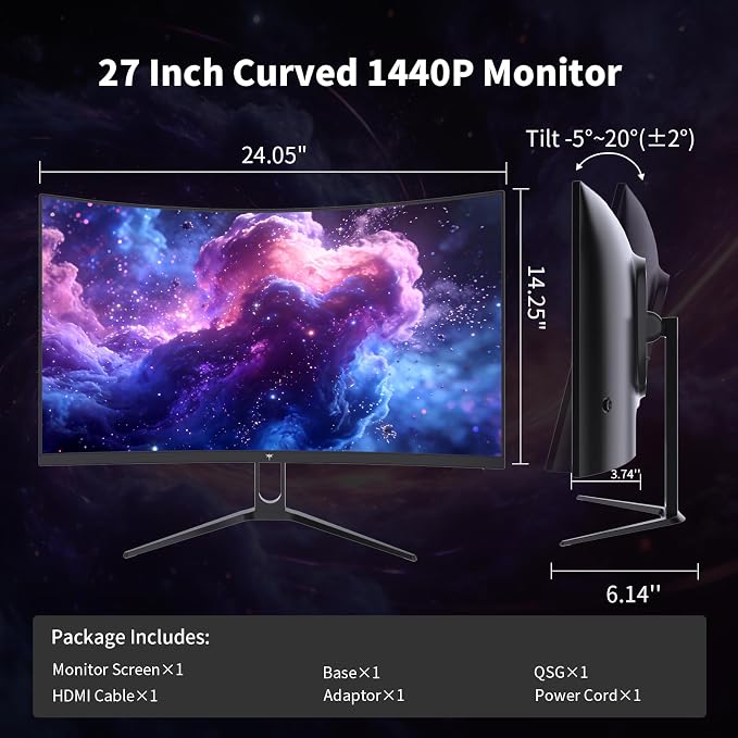 KTC H27S5C 27 Inch Curved Gaming Monitor, 1440P QHD 144Hz Monitor, HDR 400 | 2560x1440 120Hz Curve Monitors, 1500R HVA Panel, Adaptive Sync, 400nits, 129%sRGB, HDMI DP, Eye Care VESA 100x100 Mount - Image 7