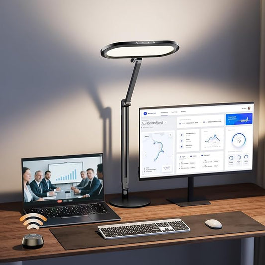 LitONES Premium LED Desk Lamp, Dual-Sided Soft Lighting with Knob Remote | Eye-Caring Diffused Light for Home Office, Video Conferencing, Zoom, Reading, Study, Craft, Stepless Dimming & Color, Memory by LitONES