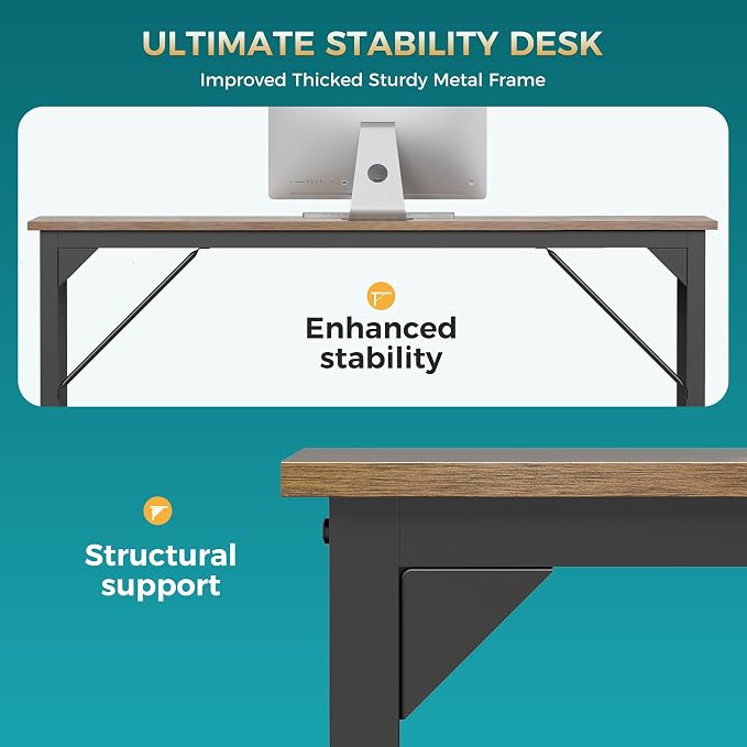OLIXIS 63 Inch Computer Office Desk for Small Spaces, Writing Gaming Work Desk Modern Study Table with Storage Bag & Headphone Hook Home Bedroom, Rustic Brown | Computer Writing Workstation, Strong Metal Frame, Small Spaces Home Bedroom Dorm, Rustic Brown - Image 6