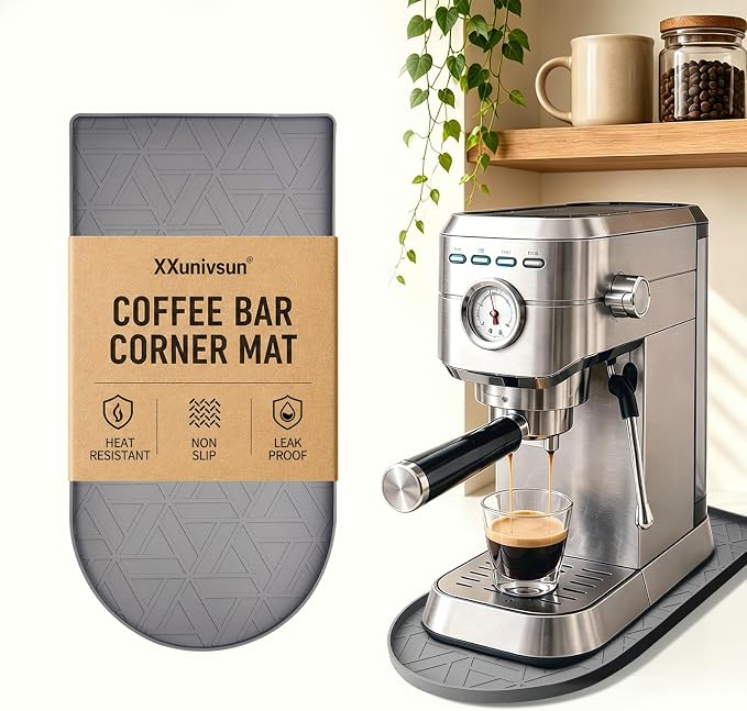 Silicone Coffee Mat,15.8"x7.9" Coffee Bar Mats for Countertop,Espresso Mat, Silicone Heat Resistant Mat for Espresso Machine/Coffee Maker（ (GREY) by BetterLivingthroughBetterCare