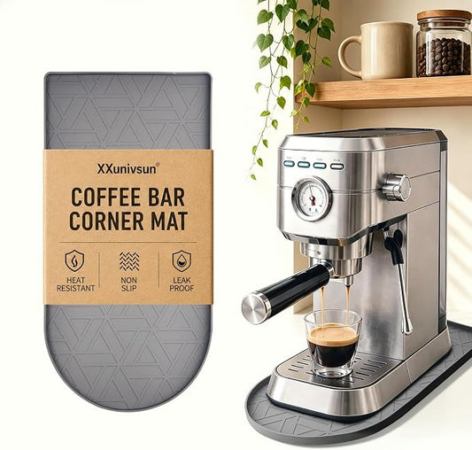 Silicone Coffee Mat,15.8"x7.9" Coffee Bar Mats for Countertop,Espresso Mat, Silicone Heat Resistant Mat for Espresso Machine/Coffee Maker（ (GREY) by BetterLivingthroughBetterCare