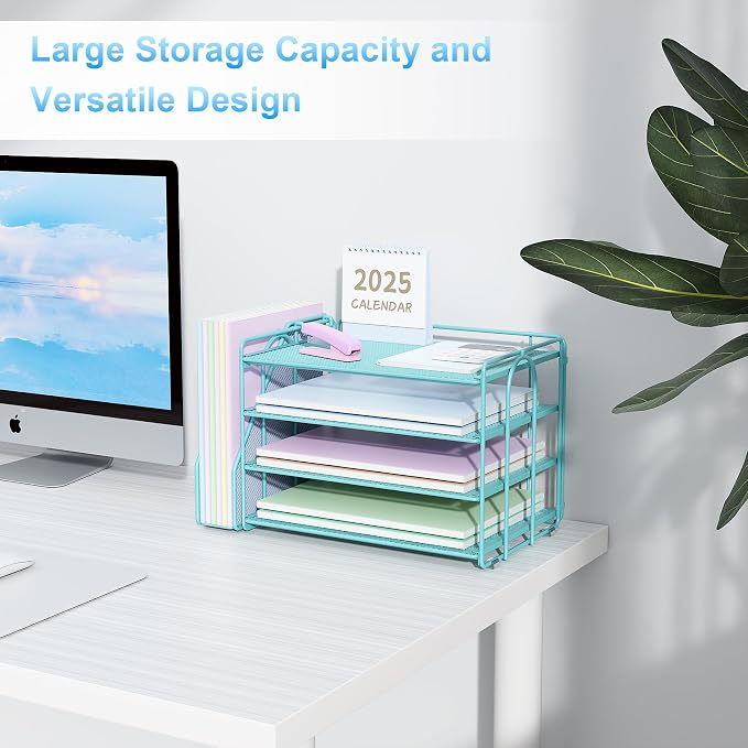 Spacrea Desk Organizers and Accessories, Paper Organizer for Desk with File organizer, Desk Accessories & Workspace Organizers for Office Supplies (Blue) - Image 7