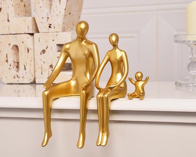 Quoowiit Gold Decor Family Statue Shelf Decor, Abstract Modern Home Decorations Family Sculpture, Minimalist Miniature Coffee Table Ornament Figurines for Office Bookshelf Living Room Bedroom 3 Piece - Image 6