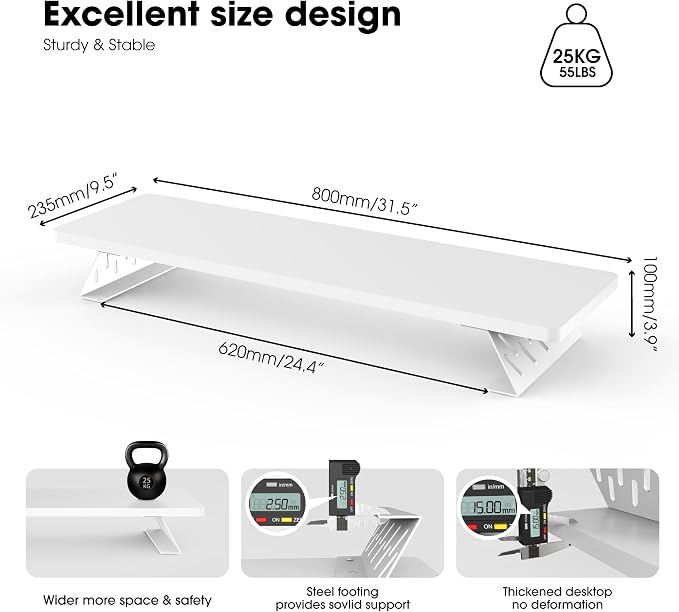 Fenge Monitor Stand Riser, Desk Top Shelf for 2 Monitors, Computer Stands for Desk, Wood & Steel Desktop Riser for Laptop, PC, Printer - Image 5