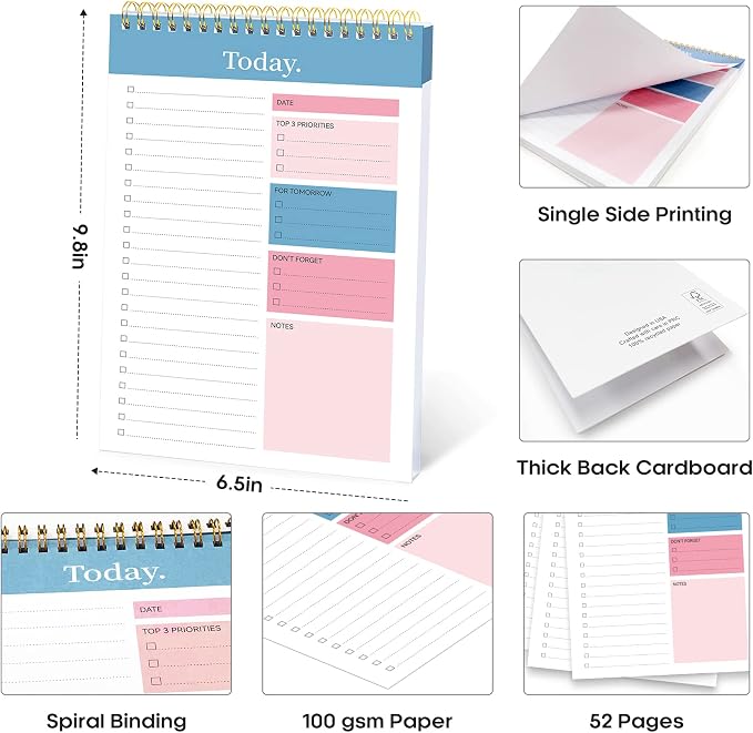Taja To Do List Notepad, Undated Daily Planner for Work and Goal Setting | Early Dawn, 52 Sheets, 9.8" x 6.5" , for Office, Home and school, Daily Task Planning, Notes and Everyday Organization - Image 6