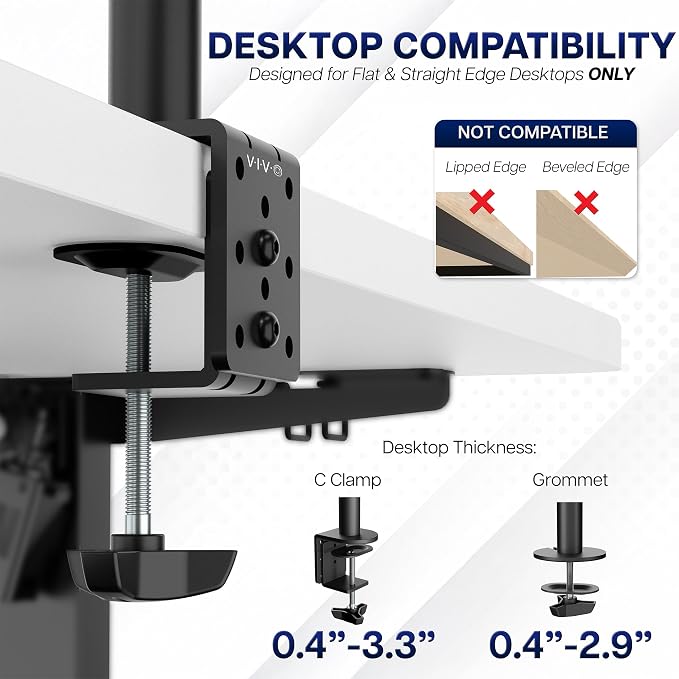 VIVO Dual Monitor Desk Mount, Heavy Duty Fully Adjustable Steel Stand, Holds 2 Computer Screens up to 24 inches and Max 22lbs Each, Black, STAND-V024 - Image 6