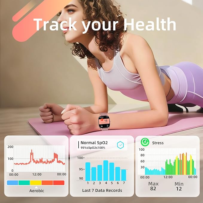 Smart Watch for Women, Answer/Make Call,1.85'' Ultra-Clear Screen Fitness Tracker with Heart Rate/Sleep/SpO2 Monitor,Smartwatch for iPhone/Samsung/Android,120+ Sport Modes,IP68 Waterproof with 2 Bands - Image 3