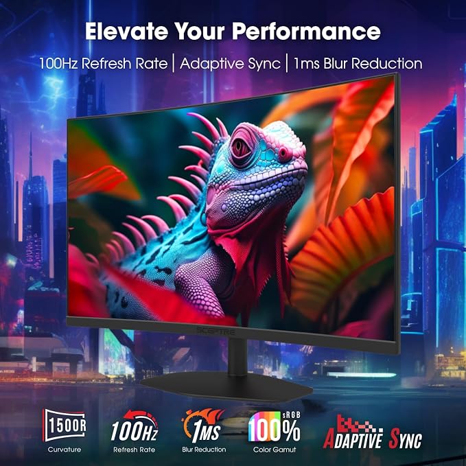 Sceptre Curved 27-inch Prime Gaming Monitor 1500R 100Hz HDMI X2 DisplayPort 1ms 100% sRGB, Build-in Speakers Machine Black 2025 (C275W-FW100T Series) - Image 3