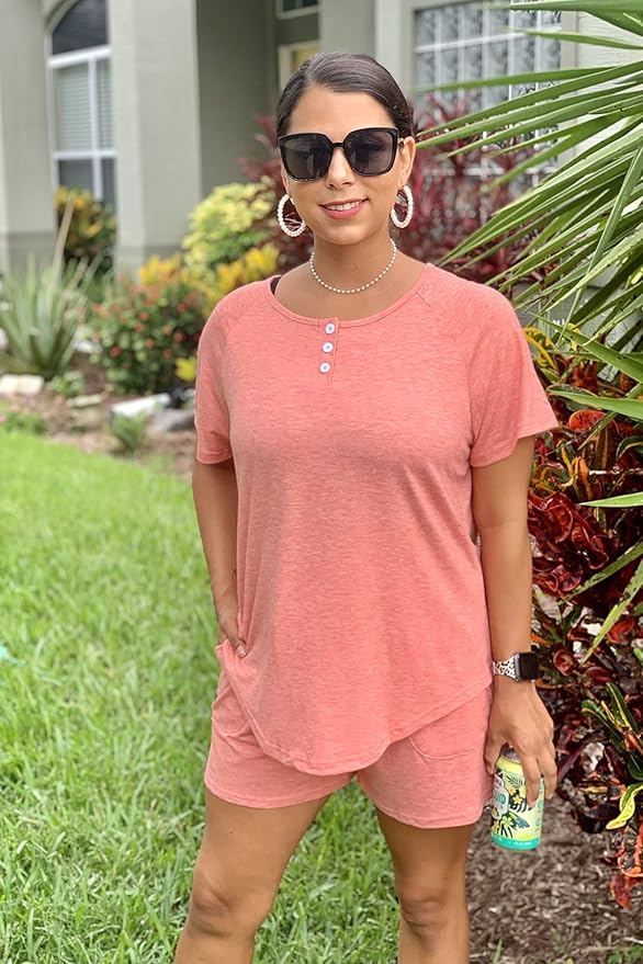 WIHOLL Two Piece Outfits for Women Lounge Sets Button Down Top and Shorts Set Sweatsuits with Pockets - Image 2