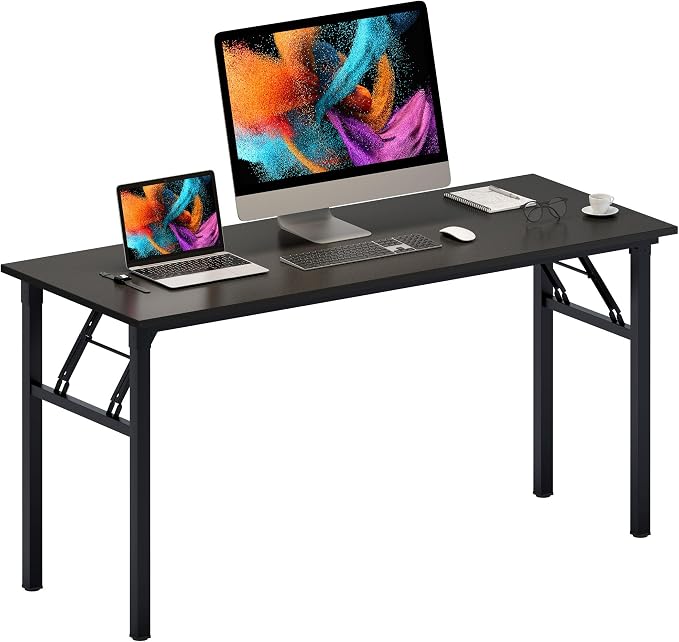 Need Office Computer Desk 60 Inch Sturdy Folding Laptop Table Black | Black Frame Writing Gaming Work Table/Foldable Home Office Desk/Sewing Table, No Assembly Required by Need