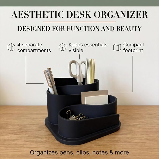 OAKOA Black Modern Desk Organizer - Minimalist Desk Accessories Pen Holder | Pencil Holder for Desk - Minimalist Desk Accessories & Workspace Organizers - Desk Pen Organizer - Modern Office Decor - Image 3