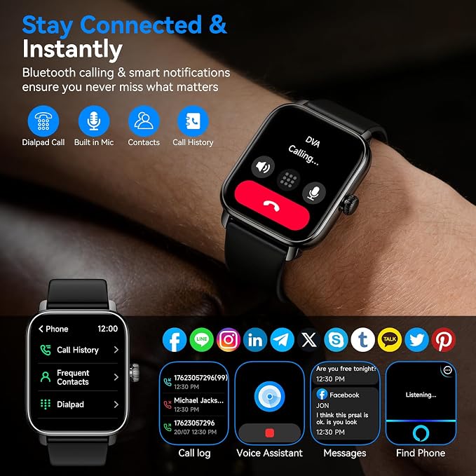Smart Watches for Men Women with Alexa Built-in, Bluetooth Call, 1.85" HD Touchscreen, 120+ Sport Modes, IP68 Waterproof, 7-Day Battery, 24/7 Heart Rate & Sleep Monitor for Android iPhone (Black) - Image 2