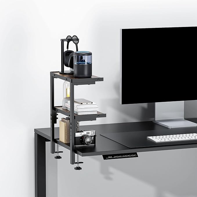 2-Tier Desk Shelf | Desk Organization Expandable Clamp on Desk Shelf Desktop Accessories for Offices and Game Rooms (Wood) - Image 7
