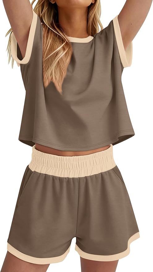 WIHOLL Two Piece Sets for Women Summer Lounge Short Sets Cap Sleeve Crew Neck Sweatsuit with Pocket XS-2XL - Image 4