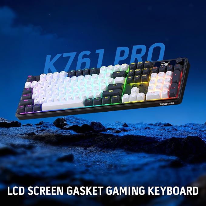 Redragon K761 PRO Wireless 104-Key Gasket Gaming Keyboard, Screen & Knob | Easy-Control LED Info Display, 0-Delay Tri-Mode, Cushioned 5-Layer Noise Dampening for Creamy Thocky Sound, Standard 104 keys - Image 9
