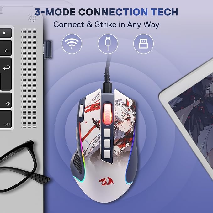 Redragon M612AK PRO Wireless Anime Gaming Mouse 8000 DPI Remapping Keys | Cable-Free 0 Delay, Rapid-Fire Clicker, Redefine Keybinding Macro, Vibing Backlight, Ergonomic Grip Body Comfort - Image 3