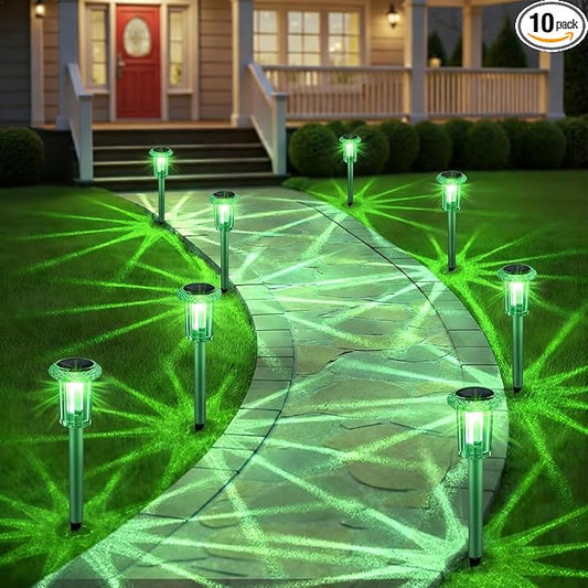 Eyrosa Solar Outdoor Lights, 10 Pack Solar Pathway Lights Outdoor Waterproof, Stainless Steel Stake Lighting for Garden Yard Path Walkway Driveway Patio Lawn Outside Décor,Green by EYROSA