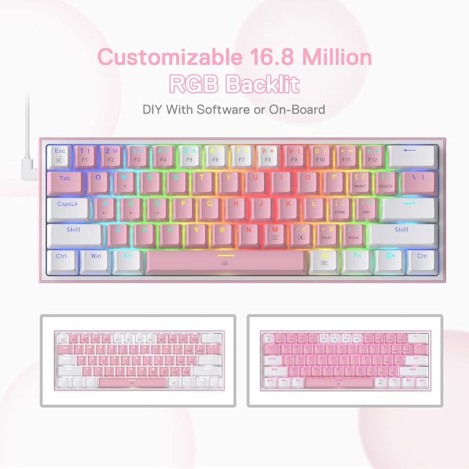 Redragon K617 Wired 60% Compact Hot-Swap RGB Gaming Mechanical Keyboard | 61 Keys Design for More Room to Aim, Swap-Ready Socket for Mod, Vibrant 20-Mode Lighting Hype Vibing, Pro Software Supported - Image 6