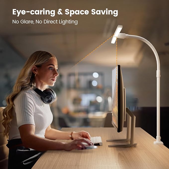 LED Desk Lamp - Bright Dimmable Computer Lamp, 24W Bendable Desk Light for Monitor Screen, Eye-Caring Tall Desktop Light for Task Home Office Work, White, Dual Head - Image 6