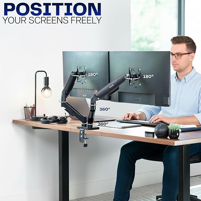VIVO Dual Monitor Stand, Fully Adjustable Arms for 17 to 32 inch Screens, Mechanical Articulating Desk Mount, Gaming and Office Setups, VESA 75x75, 100x100, Max 19.8 lbs, Classic, Black, STAND-V002O - Image 5