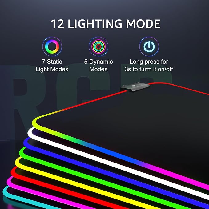 KTRIO RGB Large Gaming Mouse Pad, 35.4 x 15.7 in, RGB Black, XXXL | Smooth Micro-Weave Surface, RGB Lighting Design, Non-Slip Rubber Base, Durable Stitched Edges, Office & Home Use - Image 2