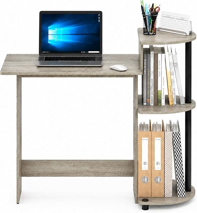 Furinno Compact 29-Inch Grey Computer Desk, Gaming Desk with Shelves, Office Desk with Book Shelf, for Home Office, Study Room, Dorm, Bedroom, Grey Oak - Image 4