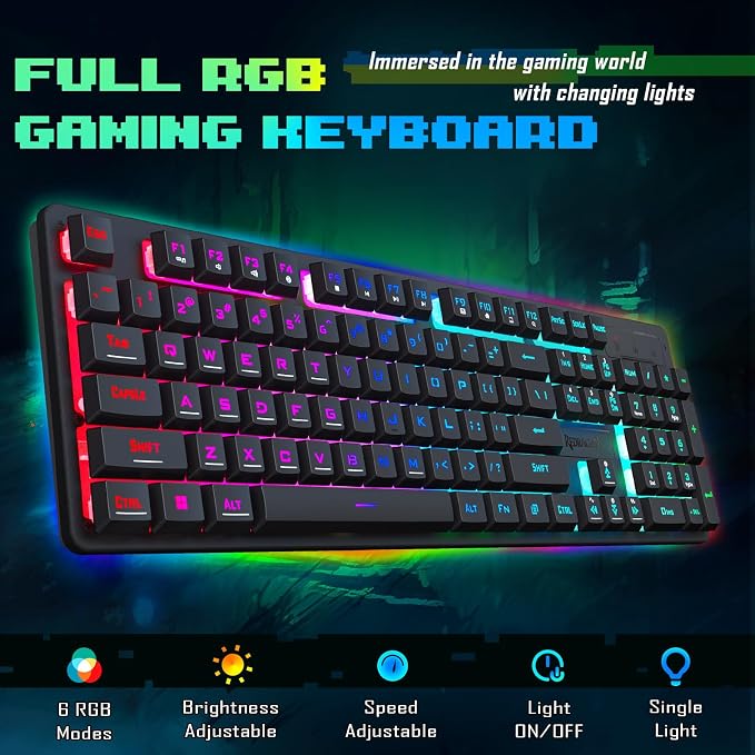 Redragon Updated S107 Gaming Keyboard and Mouse, RGB Gaming Keyboard and 10000 DPI Mouse Combo with 25-Key Anti-Ghosting, 1K Hz Programmable Mice with Software, Plug & Play to PC, Laptop [Upgrade] - Image 2