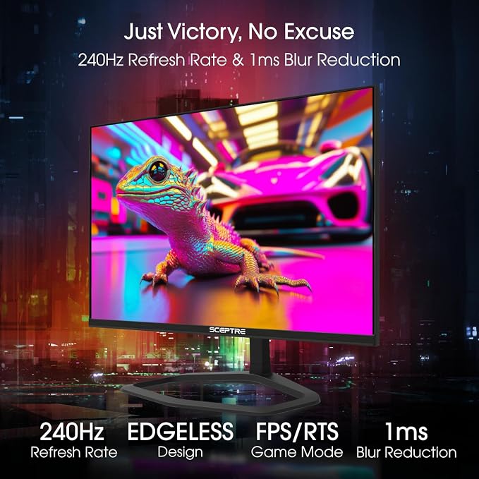 New! Sceptre 24.5-inch Gaming Monitor 240Hz 1ms DisplayPort x2 HDMI x2 100% sRGB AMD FreeSync Premium Build-in Speakers, Machine Black 2026 (E255B-FWD240 Series) - Image 4