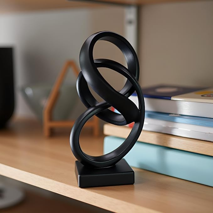 10" Modern Abstract Ribbon Decorative Sculpture, Knot Sculptures,Home Decor,Coffee Table Statues,Dining Living Room Desk Decor（Black） - Image 3