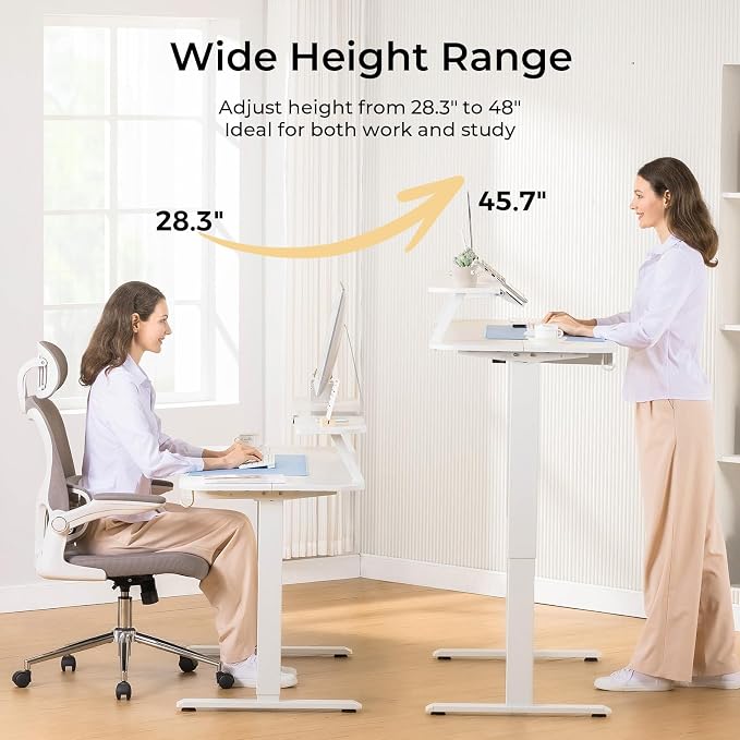 COMHOMA Electric Standing Desk with Drawers, 48 x 24'' Sit Stand up Desk with Monitor Stand, Laptop Stand, Height Adjustable Ergonomic Home Office Computer Desk with Memory Preset Controller - Image 3