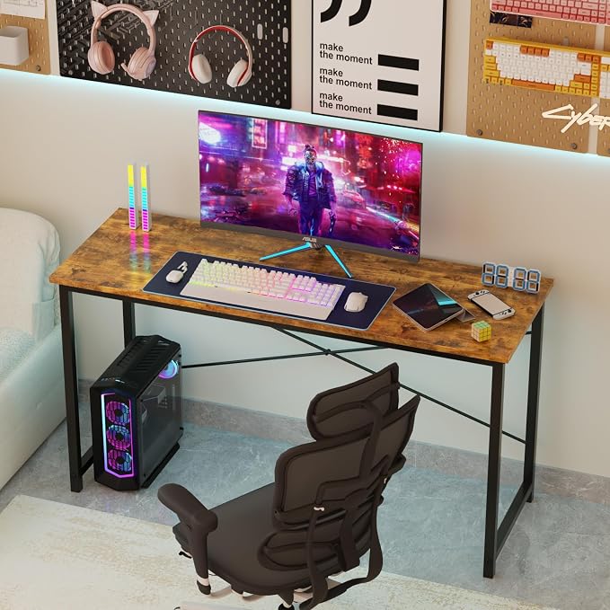 Sweetcrispy 40-Inch Small Computer Desk for Bedroom, Brown | Gaming Writing Work and Study Desk for Home Office, Sturdy Metal Frame and Compact Modern Design with X-Shaped - Image 7