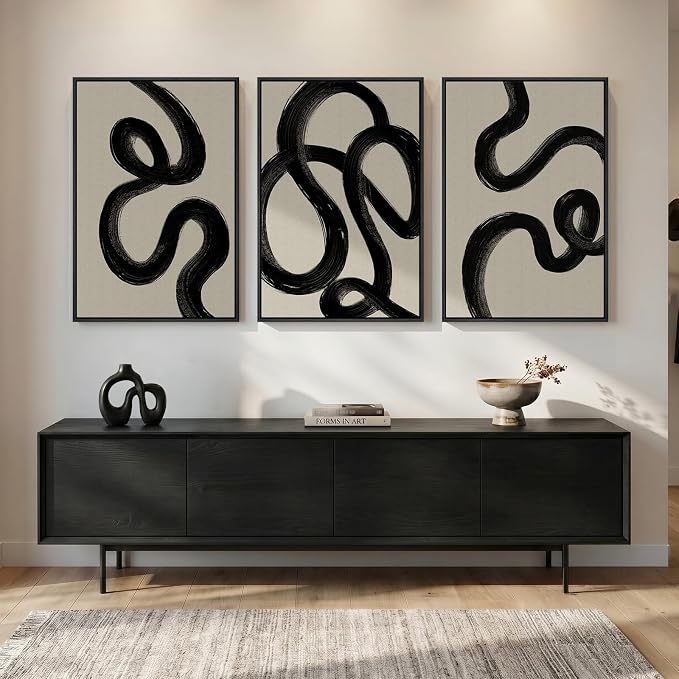 Large Framed Black and White Abstract Wall Art for Living Room, Set of 3 Modern Minimalist Canvas Prints Paintings Artwork for Walls, Neutral Pictures Wall Decor for Bedroom Hallway Office, 24x36 In - Image 4
