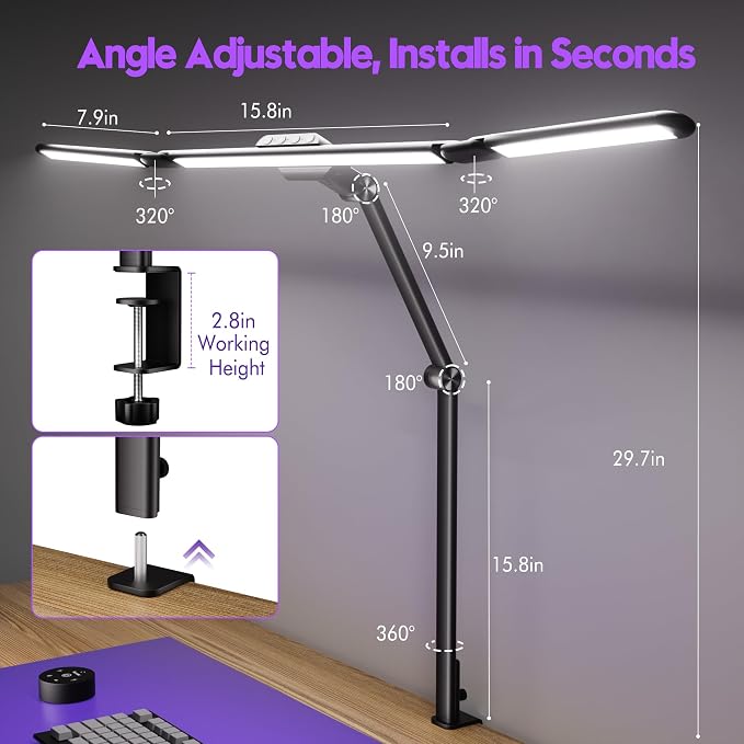 Quntis 32.5" Architect Desk Lamps for Office Home Dorm - Eye Care 3 Light Bar 1100LM Bright, Ambient Backlight, Radar Sensor, Remote Control, 2H Timer, Workbench Drafting Reading Video Conference Task - Image 6