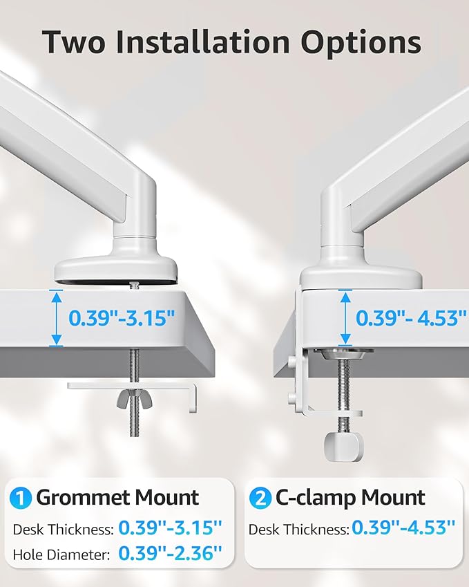 MOUNTUP Single Monitor Desk Mount Holds Screen up to 32 inch, Height Adjustable Monitor Arm, Full Motion Computer Monitors Stand with Clamp/Grommet Base, VESA Mounts Fit 4.4-17.6lbs Computer, White - Image 6