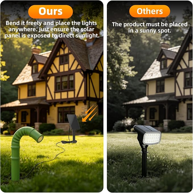 Solar Garden Lights, Solar Pathway Lights Outdoor 4 Pack, 3500K Warm LED Solar Lights Outdoor Waterproof with Split Design Flexible Bend Bamboo Stakes for Yard Lawn Patio Decor Outside - Image 8