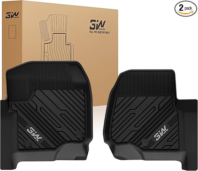 3W Floor Mats Fit for Ford F250 F350 F450 F550 2017-2025 2026 Super Duty Crew Cab with Under Seat Storage, All Weather TPE Custom Fit F 250 Floor Liner(Not for Vinyl Floor), Front Row,2-pc Black by 3W